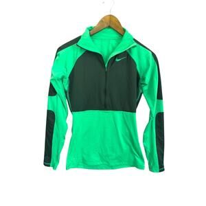 Nike Pro Half-Zip Long Sleeve Fitted Training Top Women’s Small Green Black